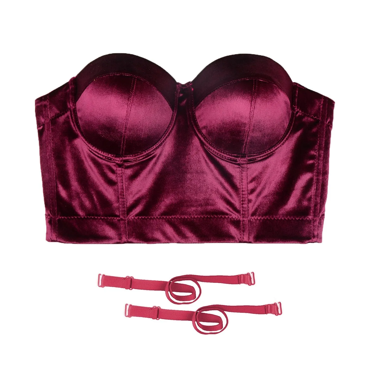 Velvet Soft Bustier Crop Top Push Up Women's Corset Top Bra Red