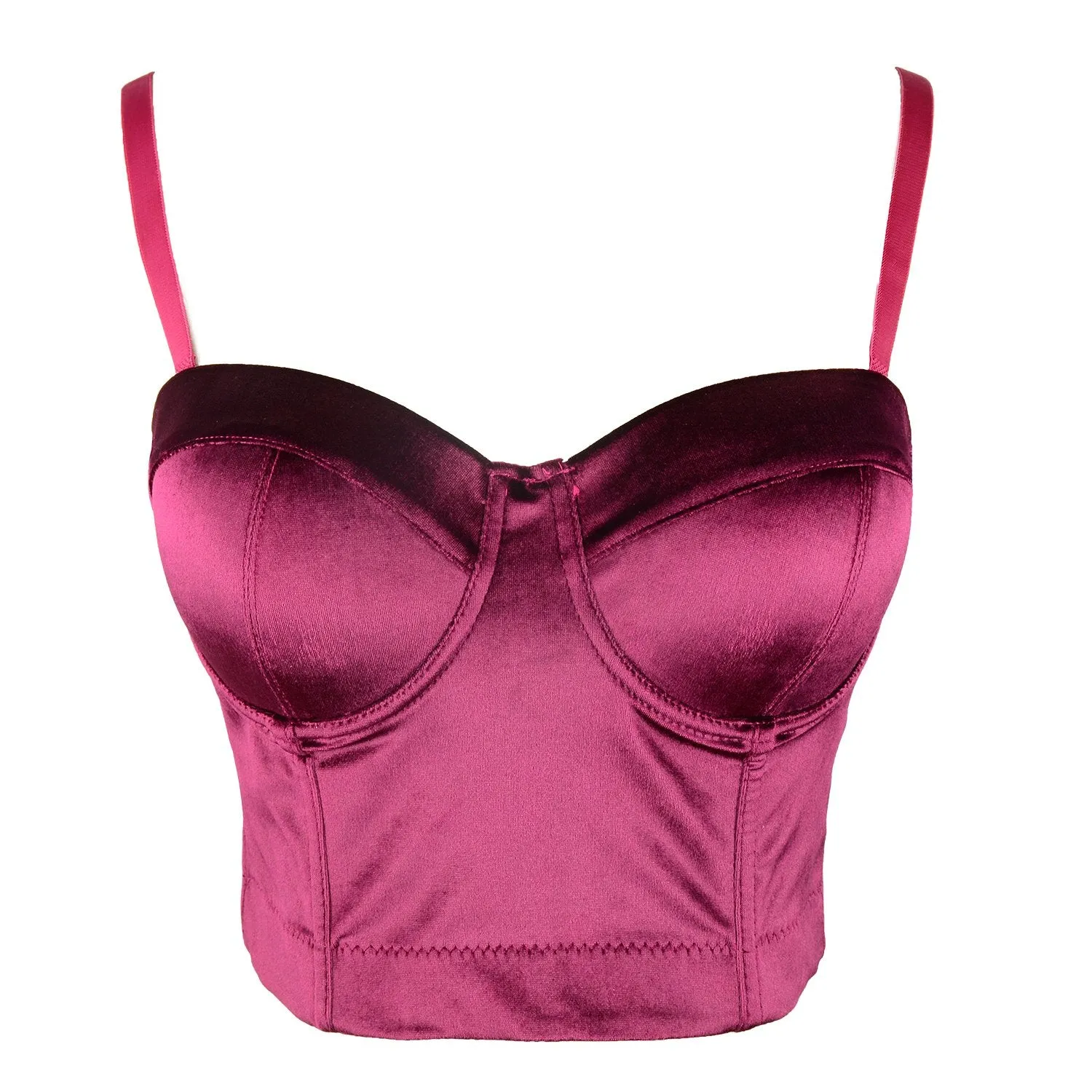 Velvet Soft Bustier Crop Top Push Up Women's Corset Top Bra Red