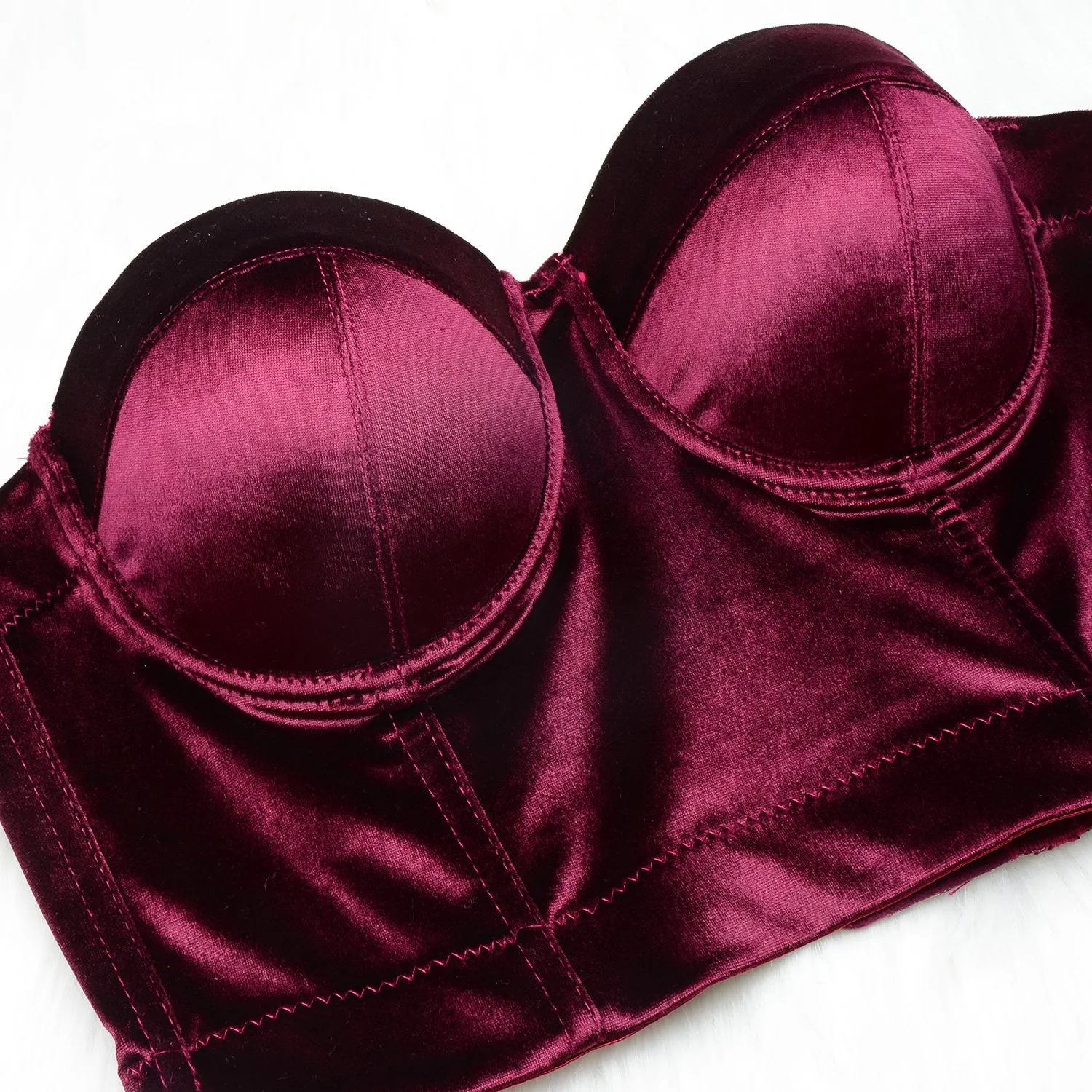 Velvet Soft Bustier Crop Top Push Up Women's Corset Top Bra Red