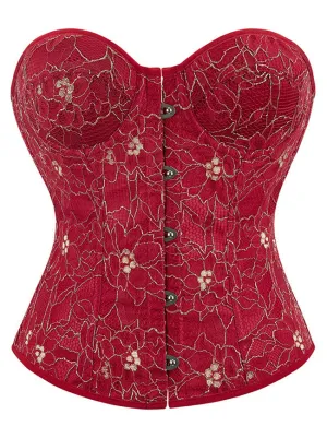 Vintage Floral Embroidered Off-shoulder Lace Up Overbust Corset Top