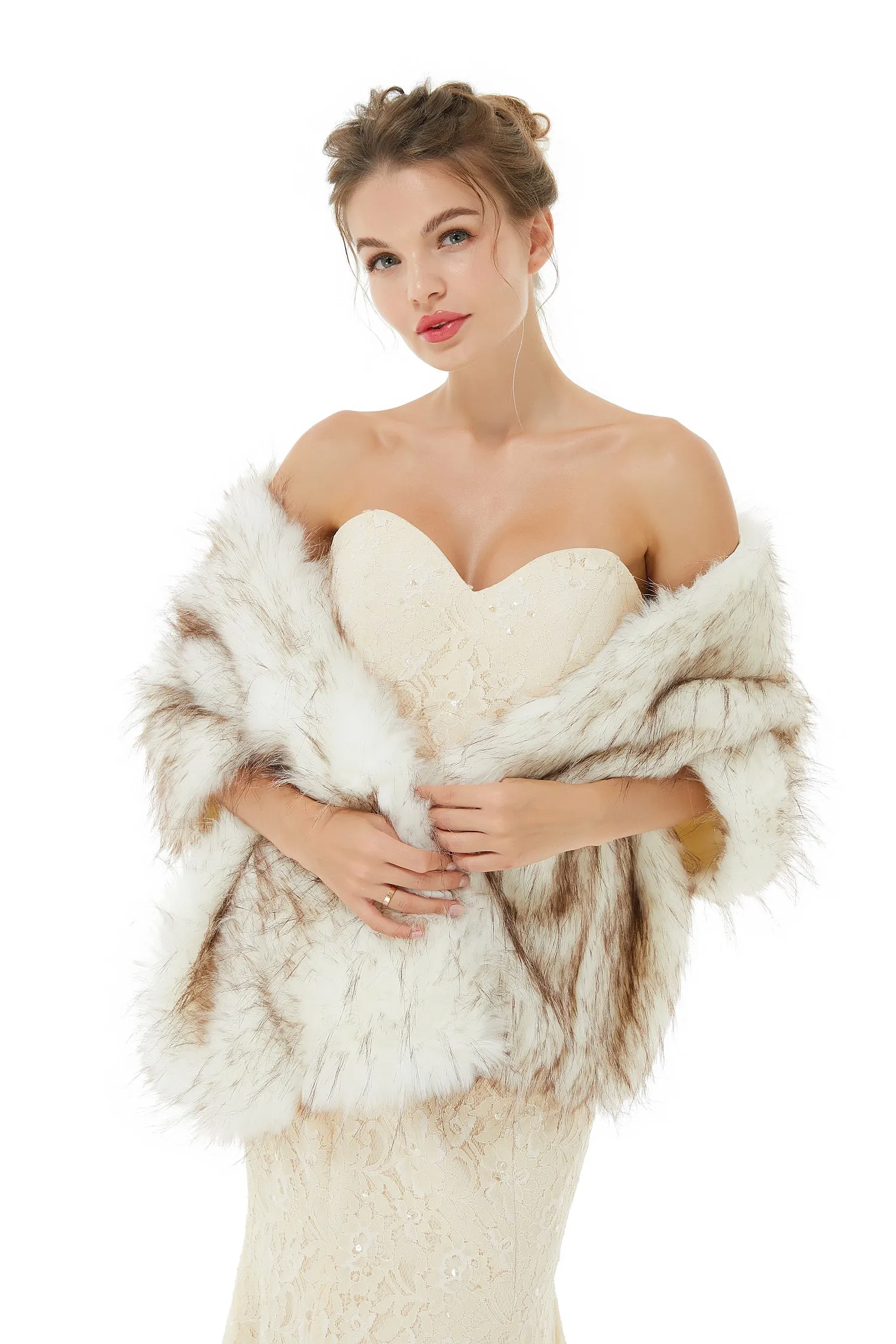 Warm Light Brown Wedding Wraps Faux Fur Bridal Cover Up