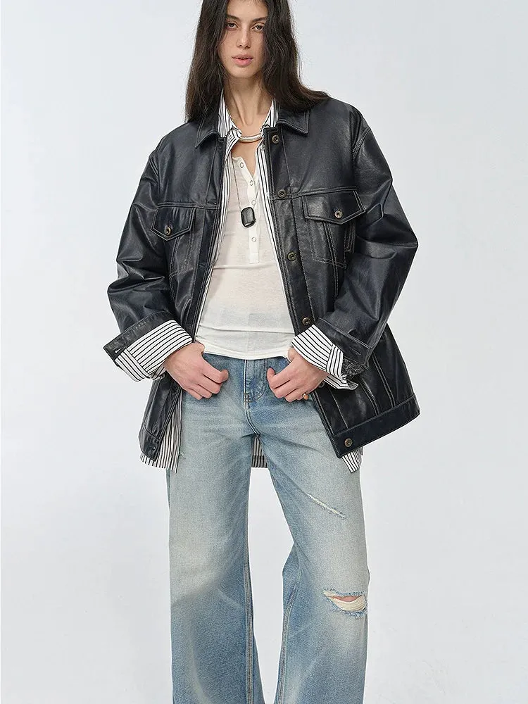 Waxed Sheepskin Leather Jacket