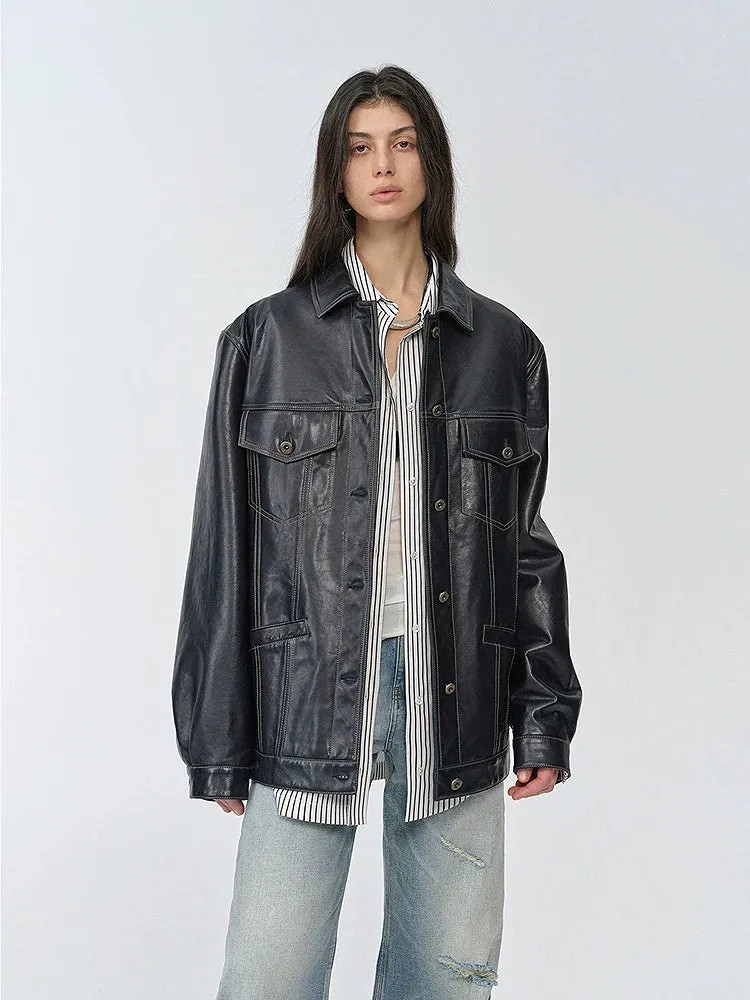 Waxed Sheepskin Leather Jacket