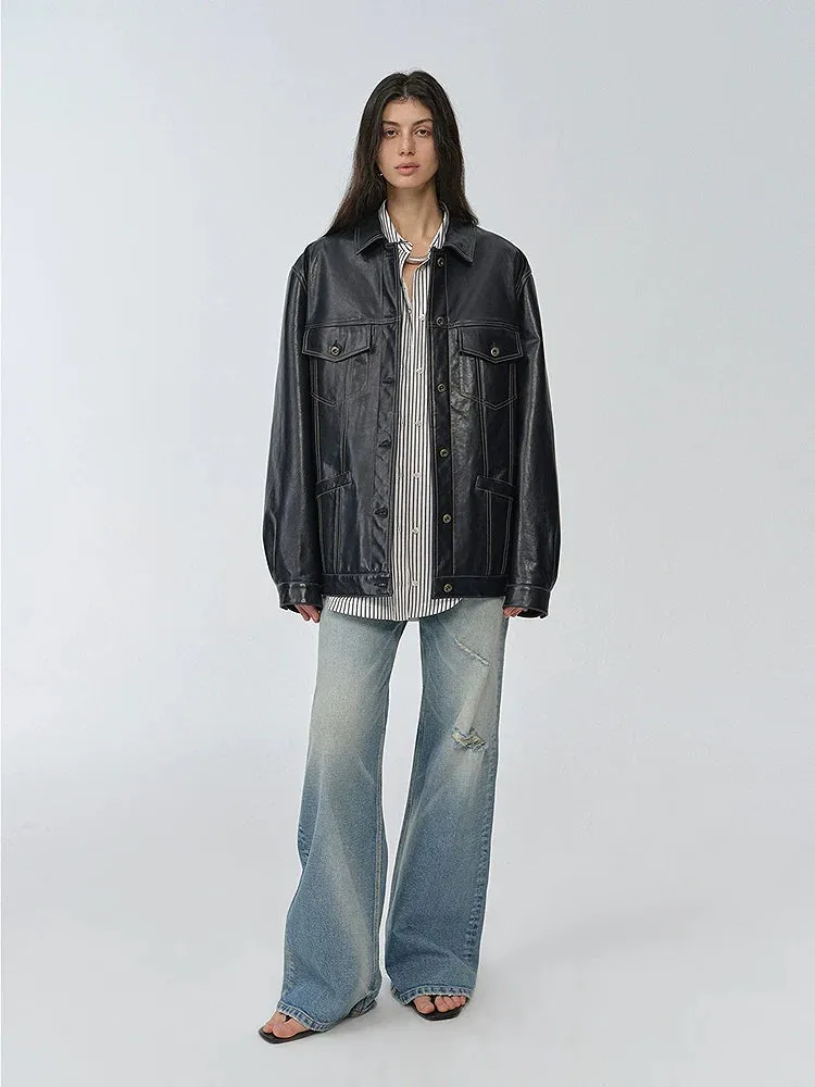 Waxed Sheepskin Leather Jacket