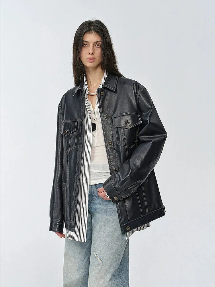 Waxed Sheepskin Leather Jacket