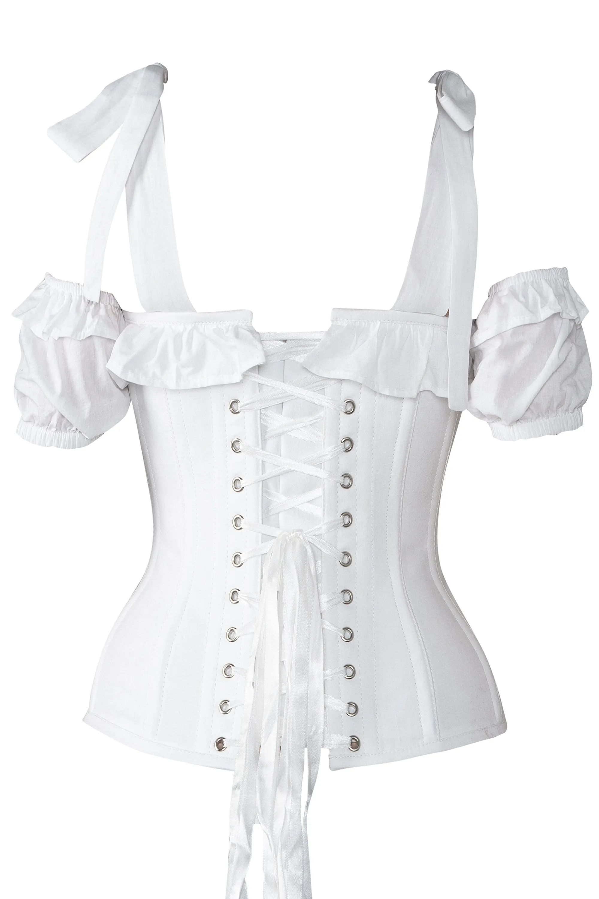 White Cotton Overbust With Sleeves And Shoulder Straps