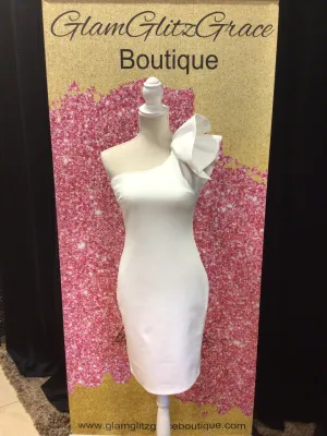 White One Shoulder With Ruffles Body con Dress