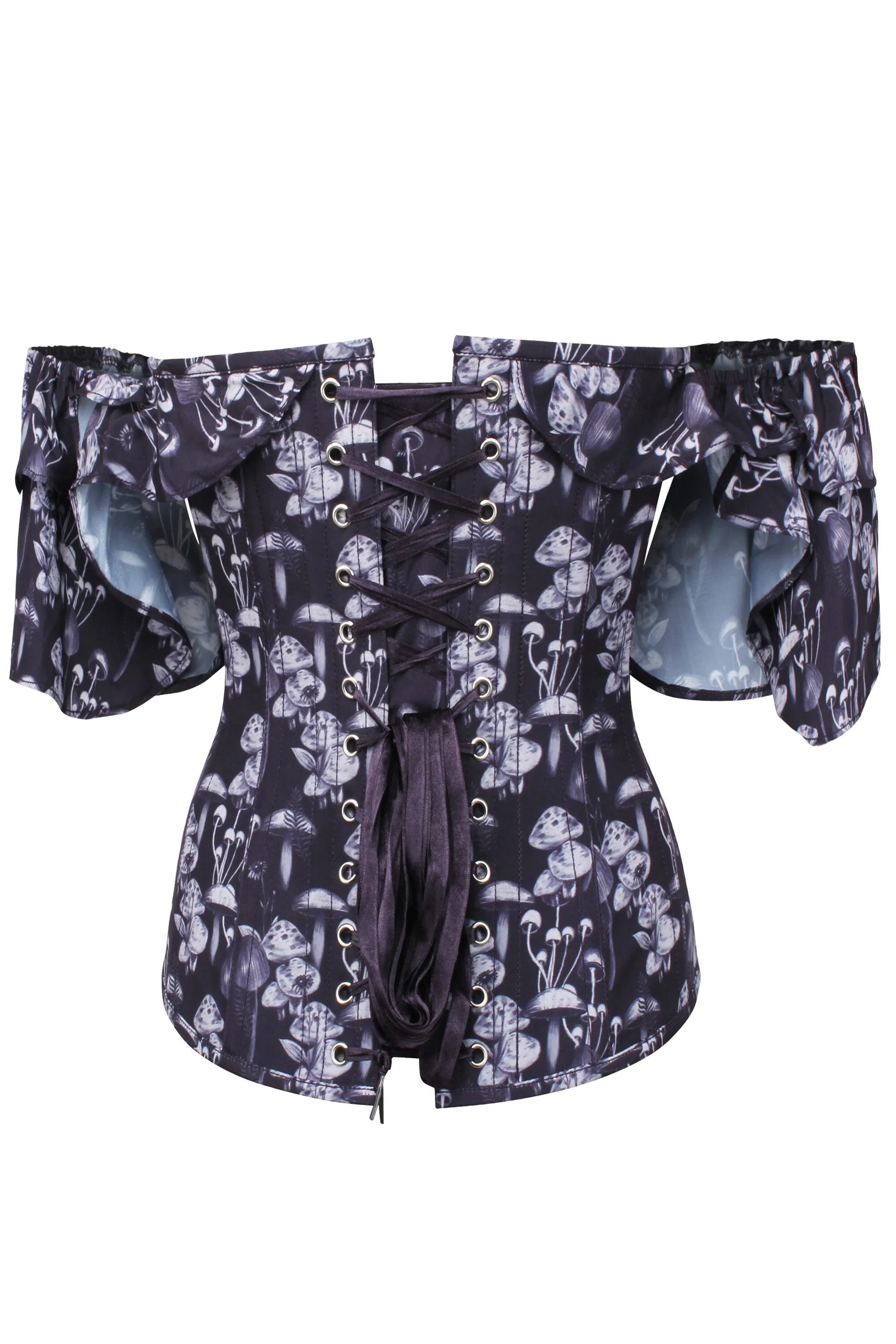 Wild Mushroom Corset Top with Frill Sleeve