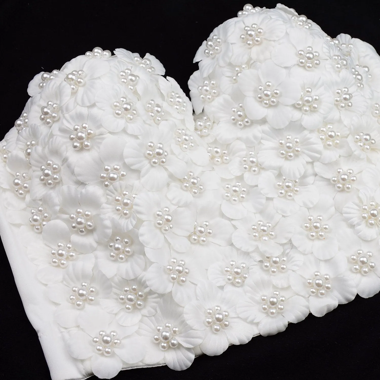 Women's 3D Floral Pearl Bustier Crop Top Party Club Bra Tops White