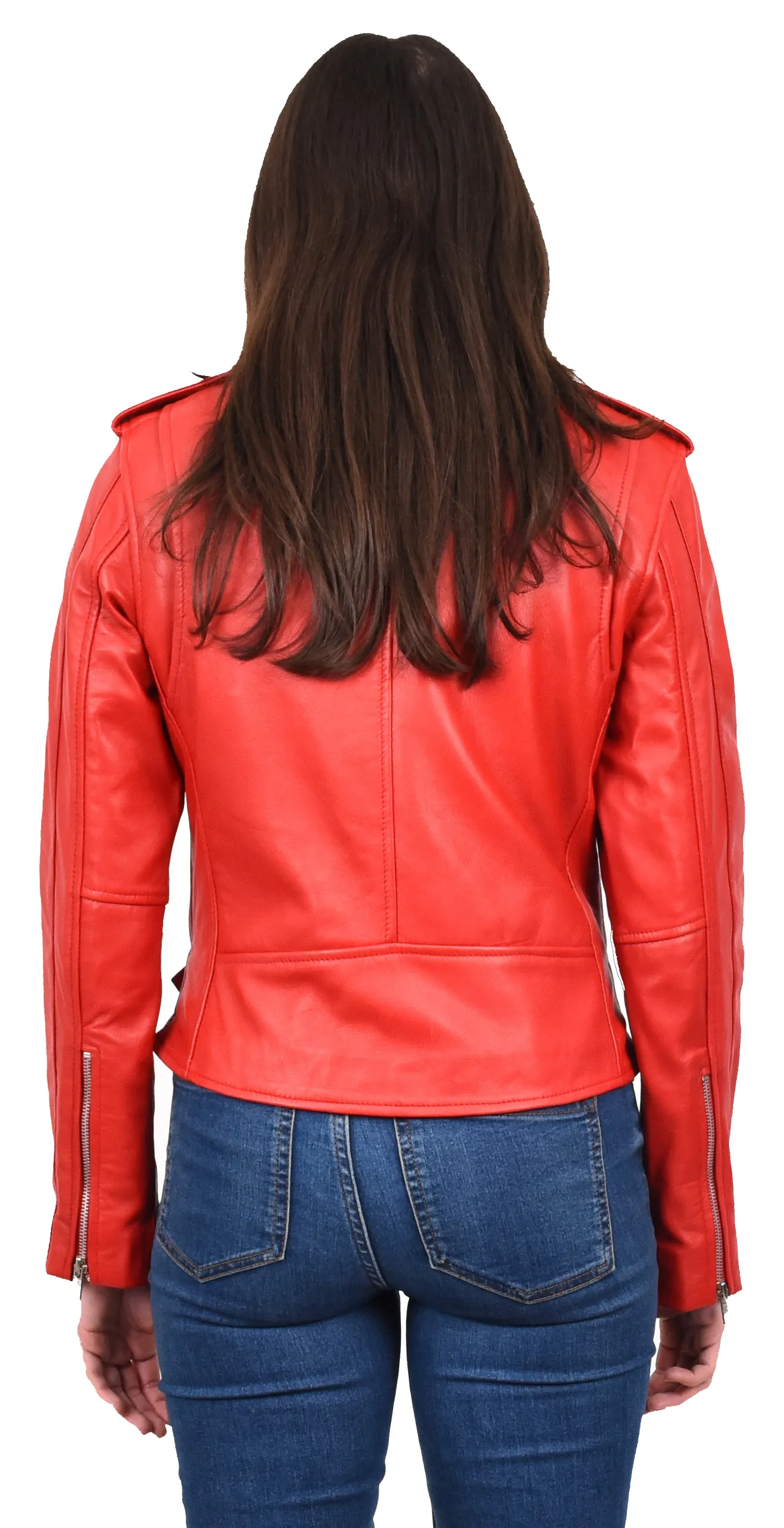 Women's Brando Biker Style Real Leather Jacket Red Fierca