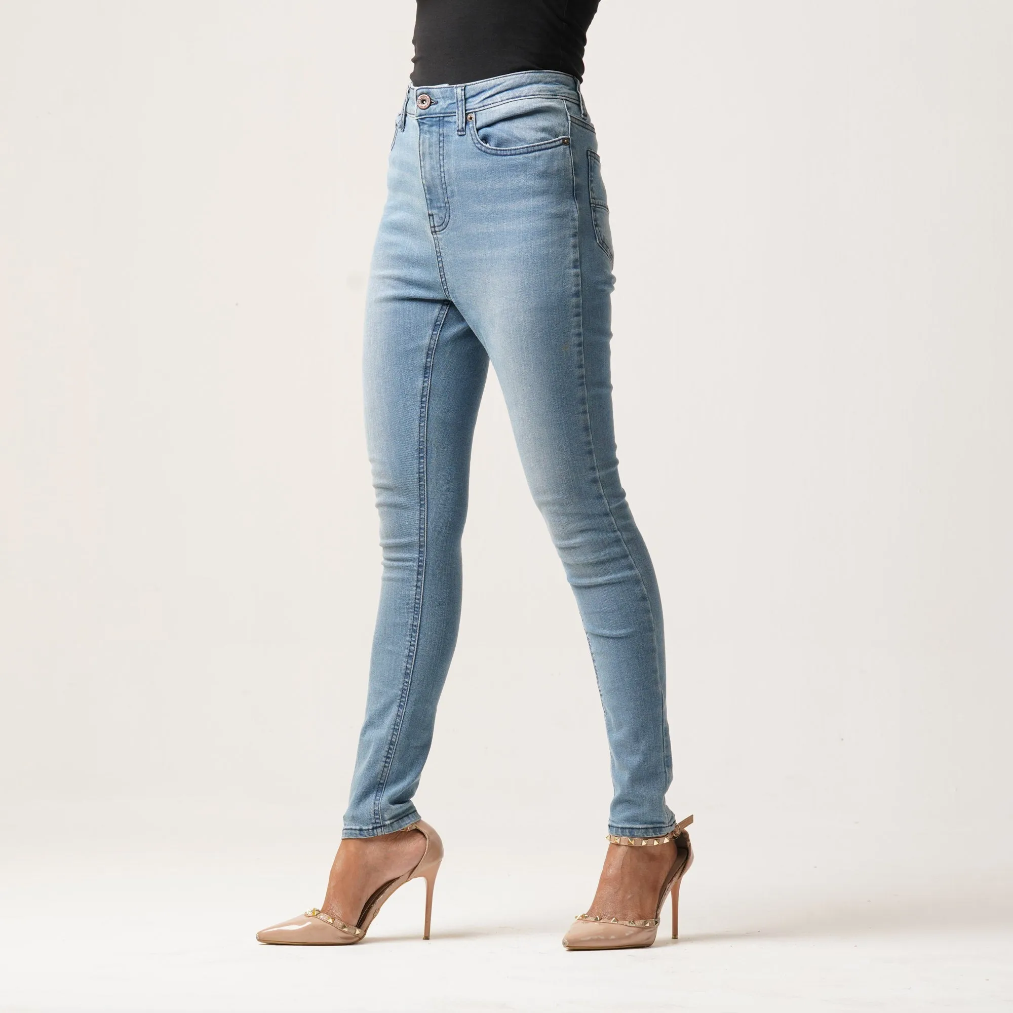 Womens Denim Long Pant-Dark Blue