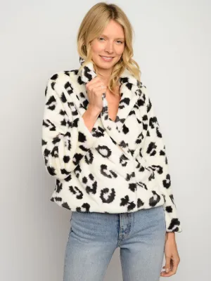 WOMEN'S FAUX FUR ANIMAL PRINT JACKET