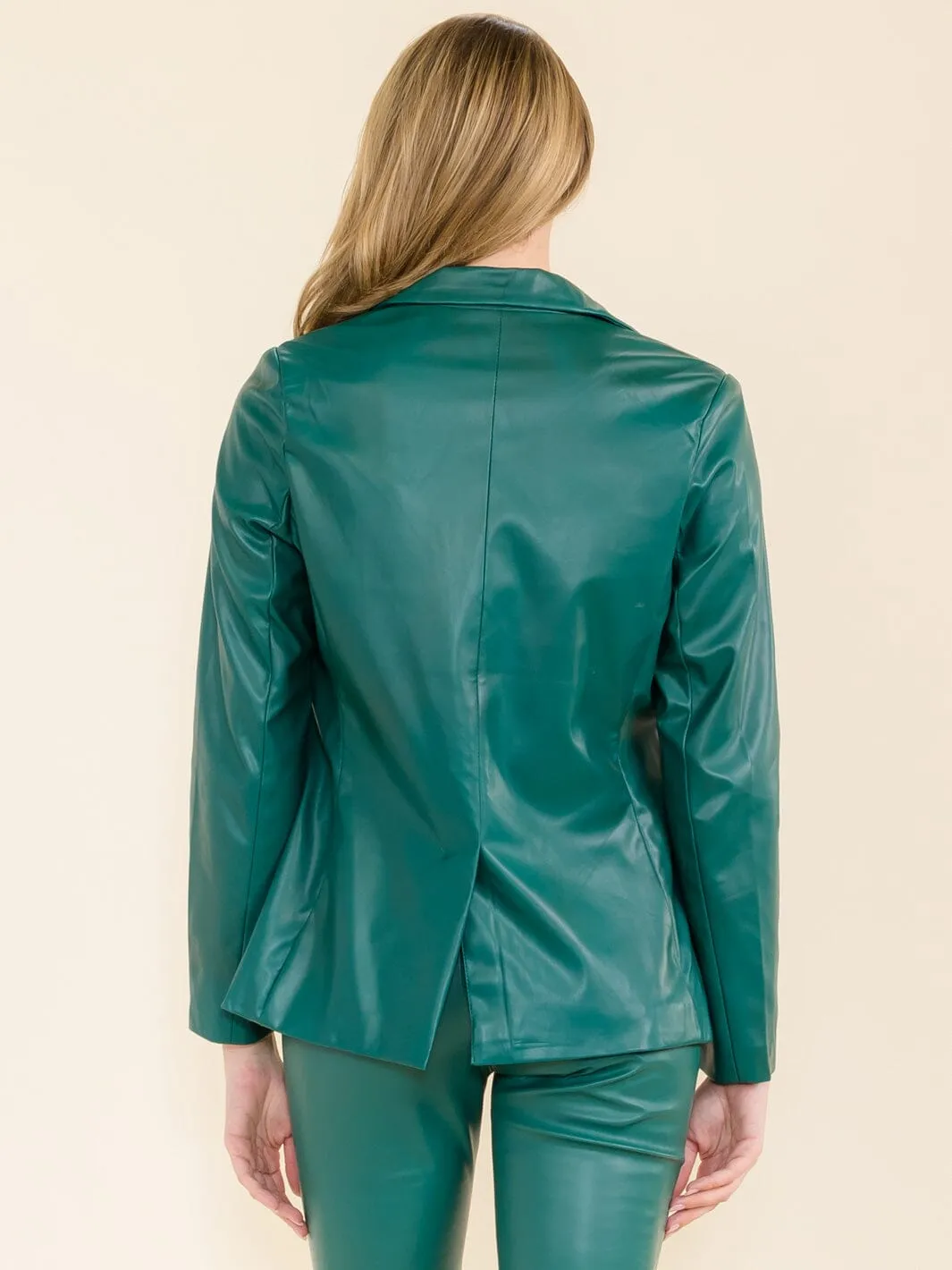 WOMEN'S LONG SLEEVE BUTTON CLOSURE PU BLAZER