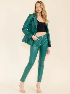 WOMEN'S LONG SLEEVE BUTTON CLOSURE PU BLAZER