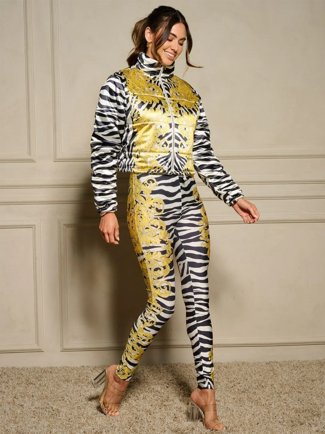 WOMEN'S LONG SLEEVE JACKET & ELASTIC WAIST PANTS MULTI PRINT 2PC. SET