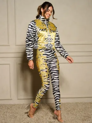 WOMEN'S LONG SLEEVE JACKET & ELASTIC WAIST PANTS MULTI PRINT 2PC. SET