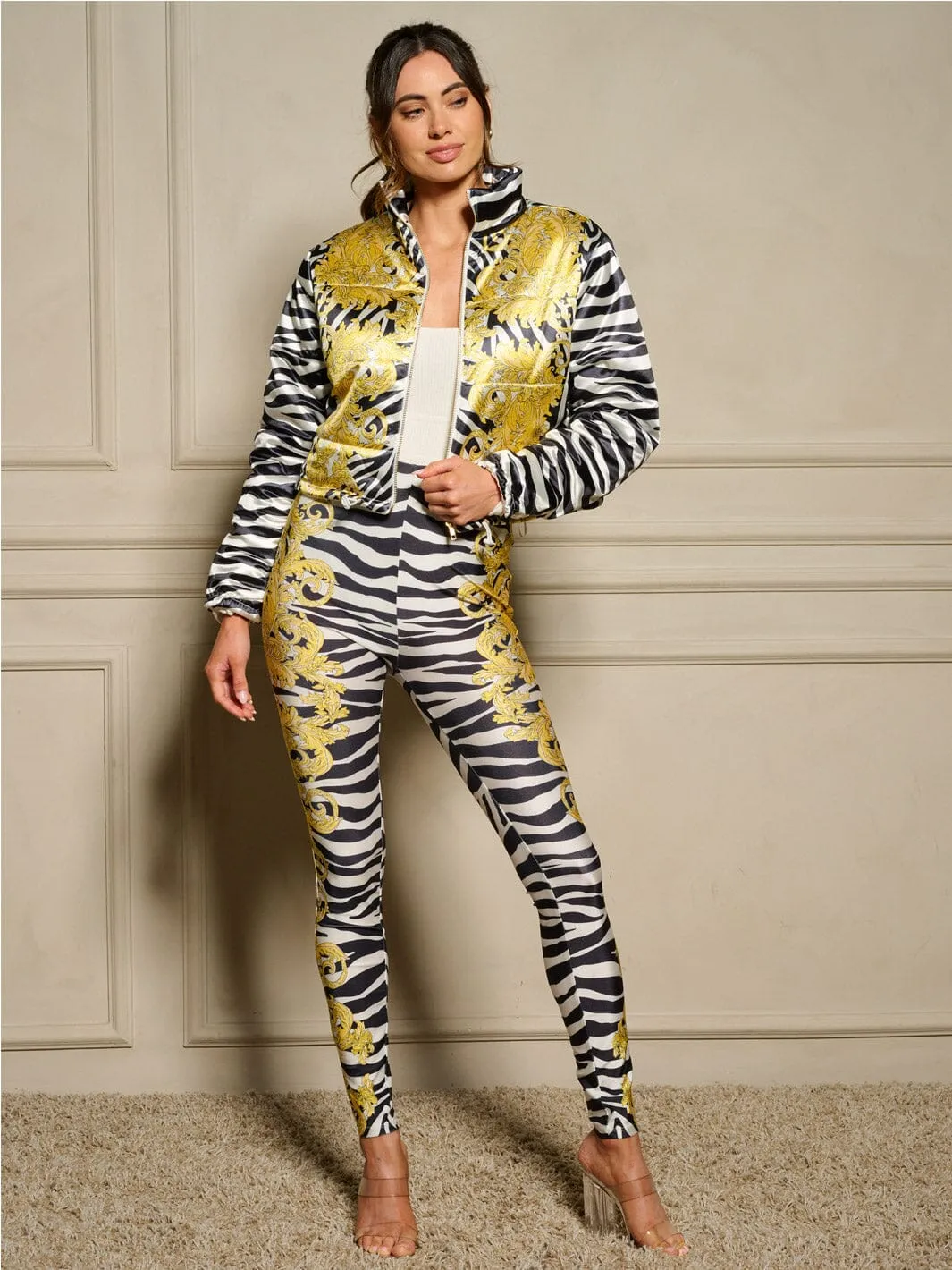 WOMEN'S LONG SLEEVE JACKET & ELASTIC WAIST PANTS MULTI PRINT 2PC. SET