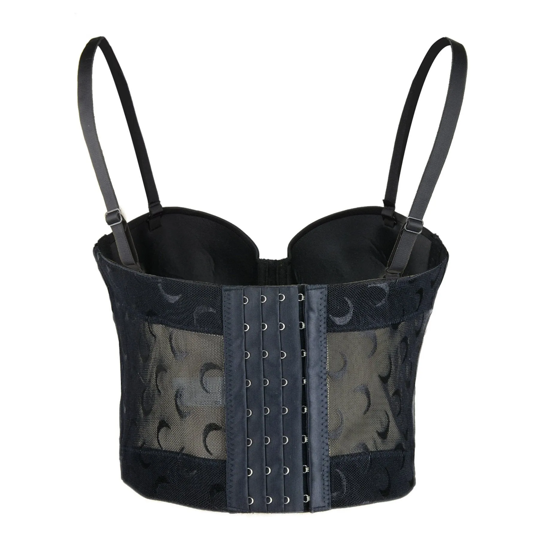 Women's Mesh Crescent Moon Print Bustier Crop Top Sexy Corset Top Bra Black 34/75