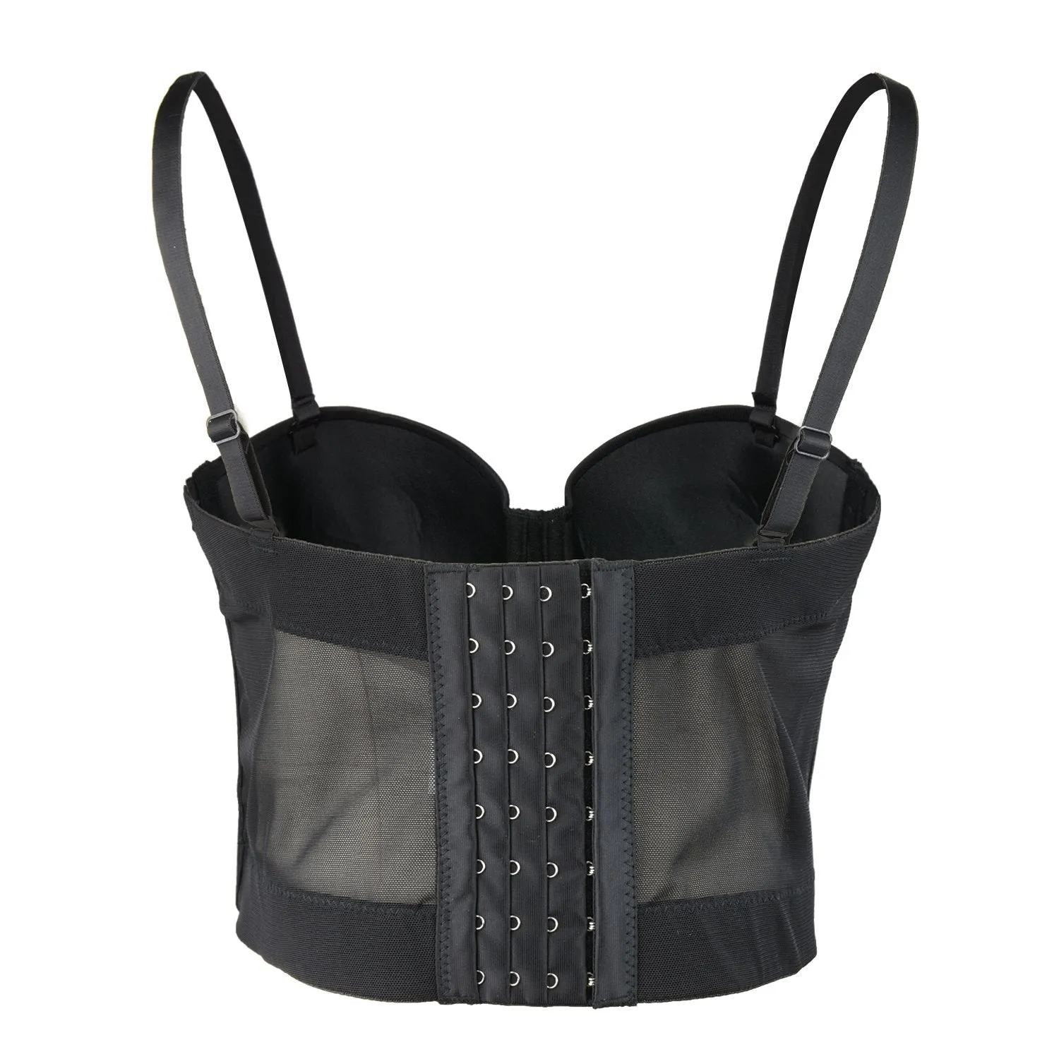Women's Mesh Rhinestone Bustier Crop Top Party Club Corset Top Bralet Black