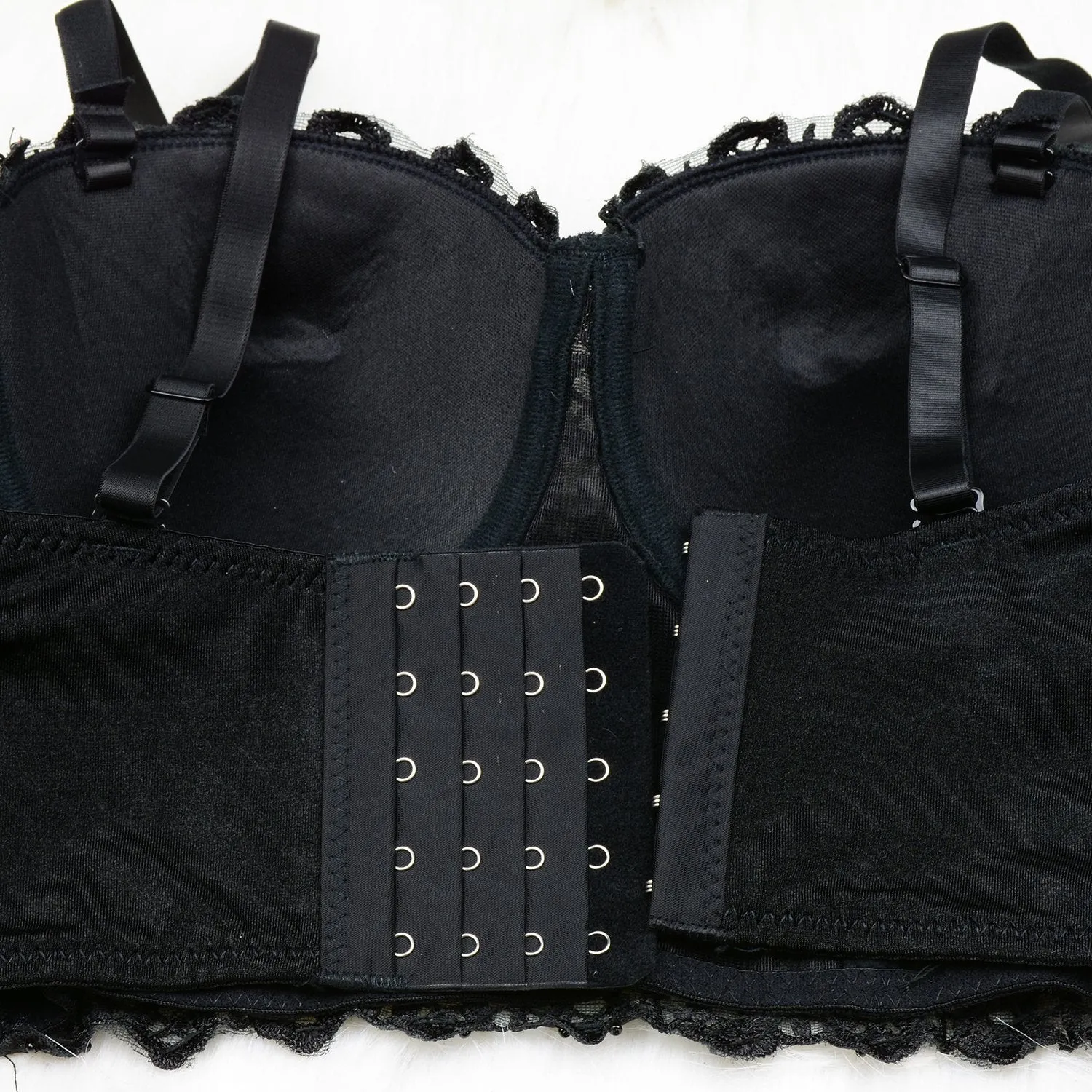 Women's Natural Reigning Lace Rhinestone Bustier Crop Top Sexy Mesh Corset Top Bra Black