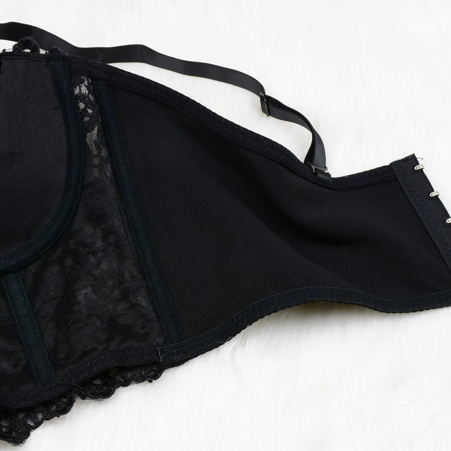 Women's Natural Reigning Lace Rhinestone Bustier Crop Top Sexy Mesh Corset Top Bra Black