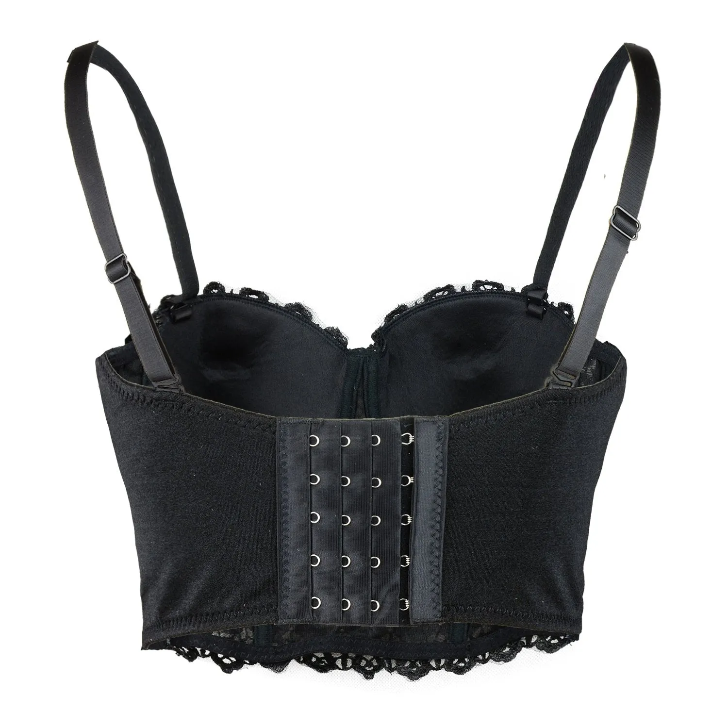 Women's Natural Reigning Lace Rhinestone Bustier Crop Top Sexy Mesh Corset Top Bra Black