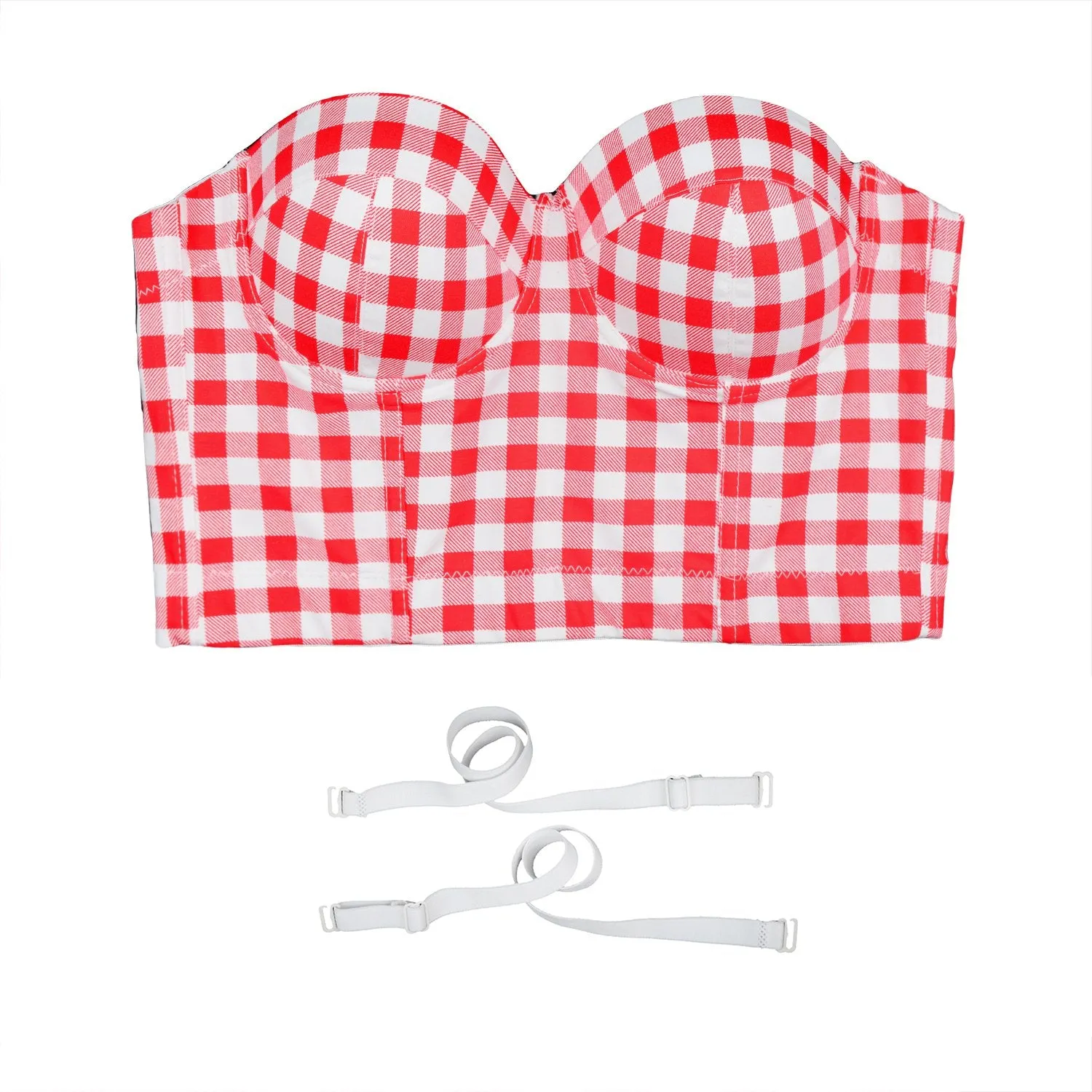 Women's Plaid Bustier Crop Top Sexy Women's Corset Top Bra Red