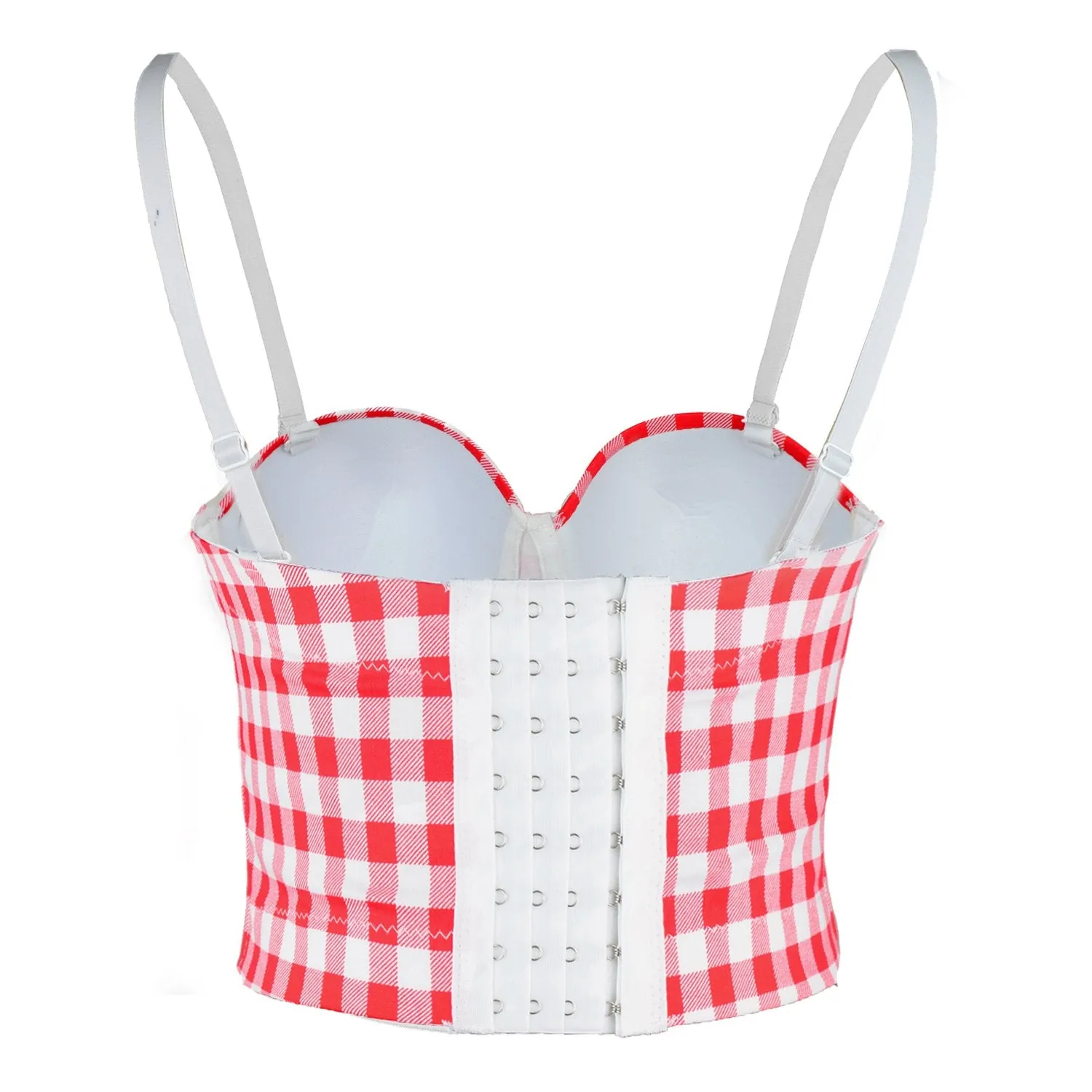 Women's Plaid Bustier Crop Top Sexy Women's Corset Top Bra Red