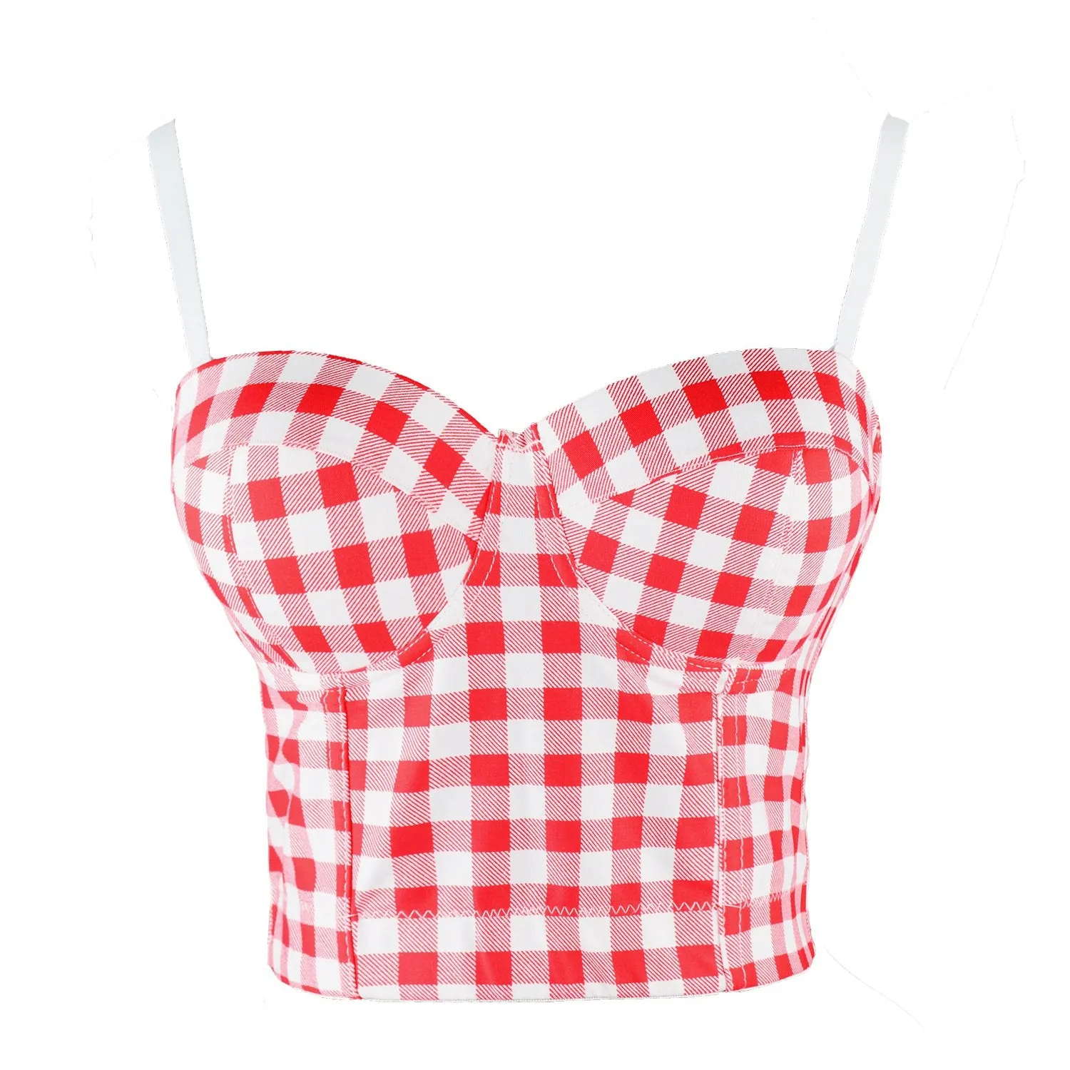 Women's Plaid Bustier Crop Top Sexy Women's Corset Top Bra Red