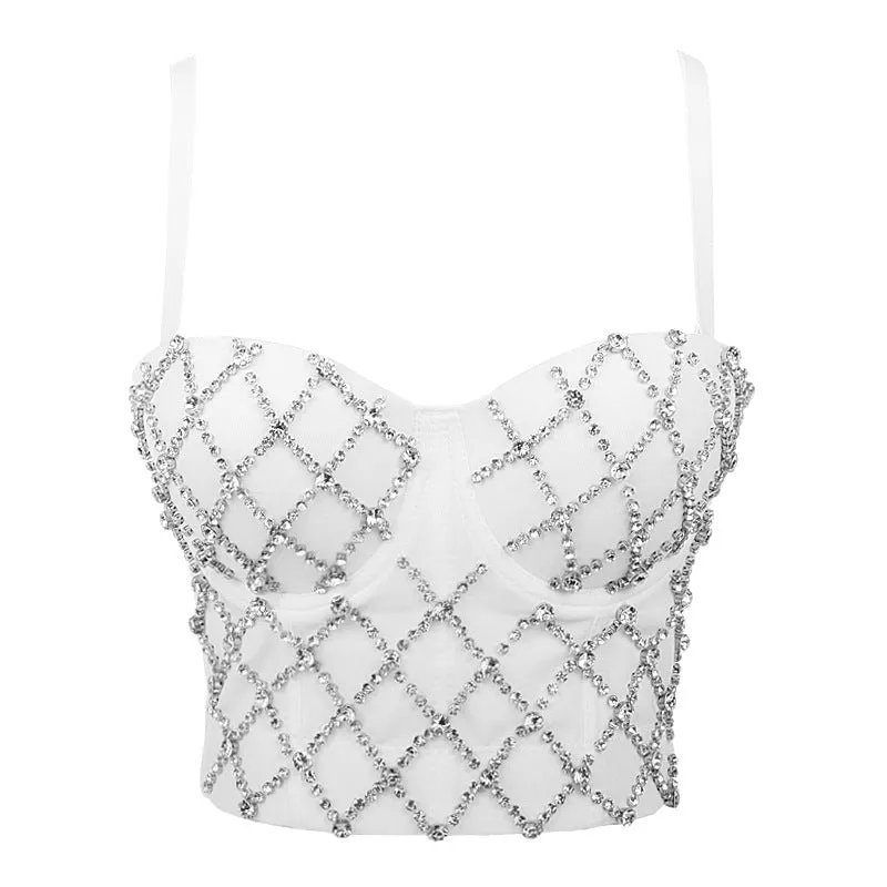 Womens Red Crop Tops Spaghetti Straps Beaded Push Up Corset Bra Party Black Top