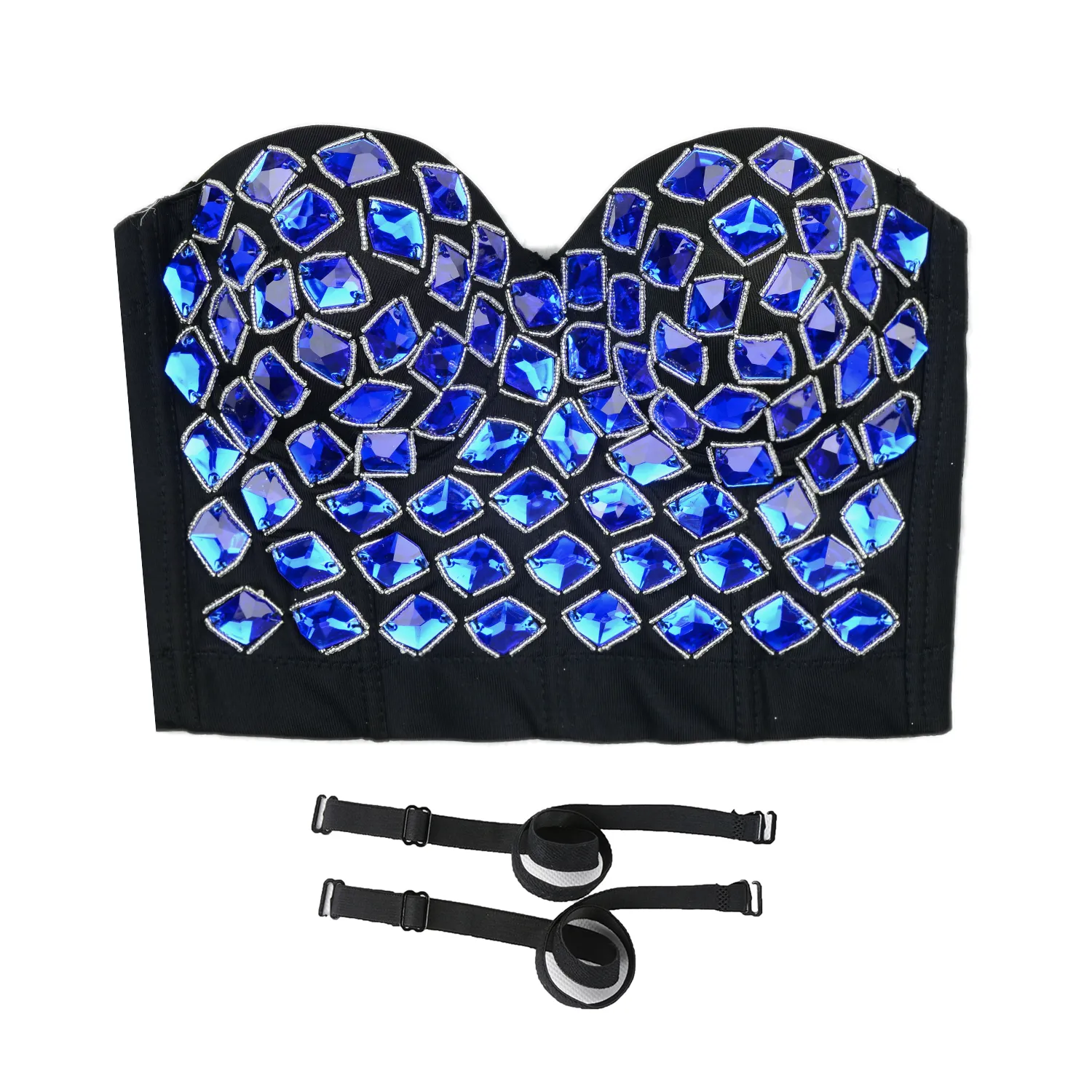 Women's Rhinestone Diamond Push up Bustier Crop Top Sexy Punk Corset Bra Khaki