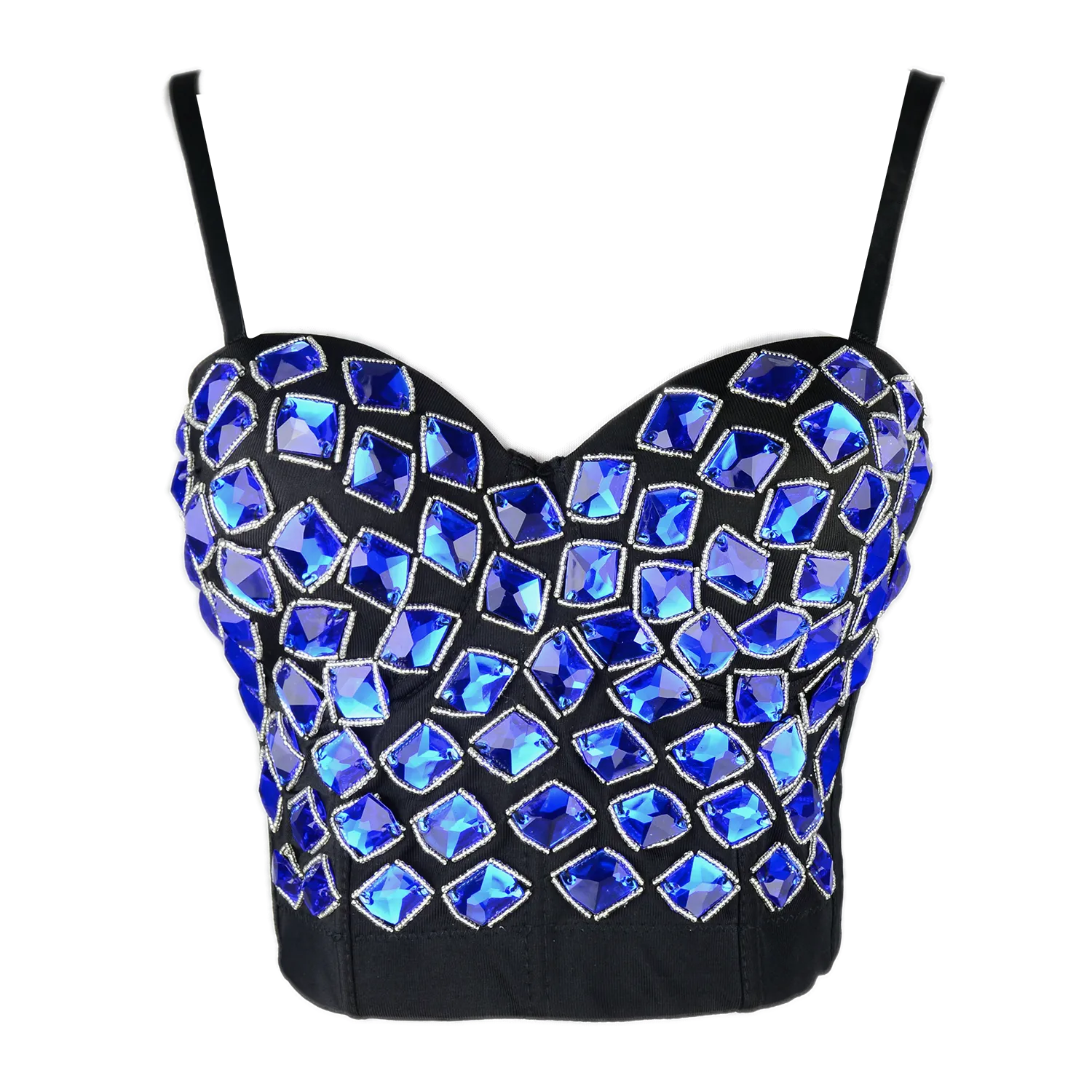 Women's Rhinestone Diamond Push up Bustier Crop Top Sexy Punk Corset Bra Khaki