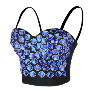 Women's Rhinestone Diamond Push up Bustier Crop Top Sexy Punk Corset Bra Khaki
