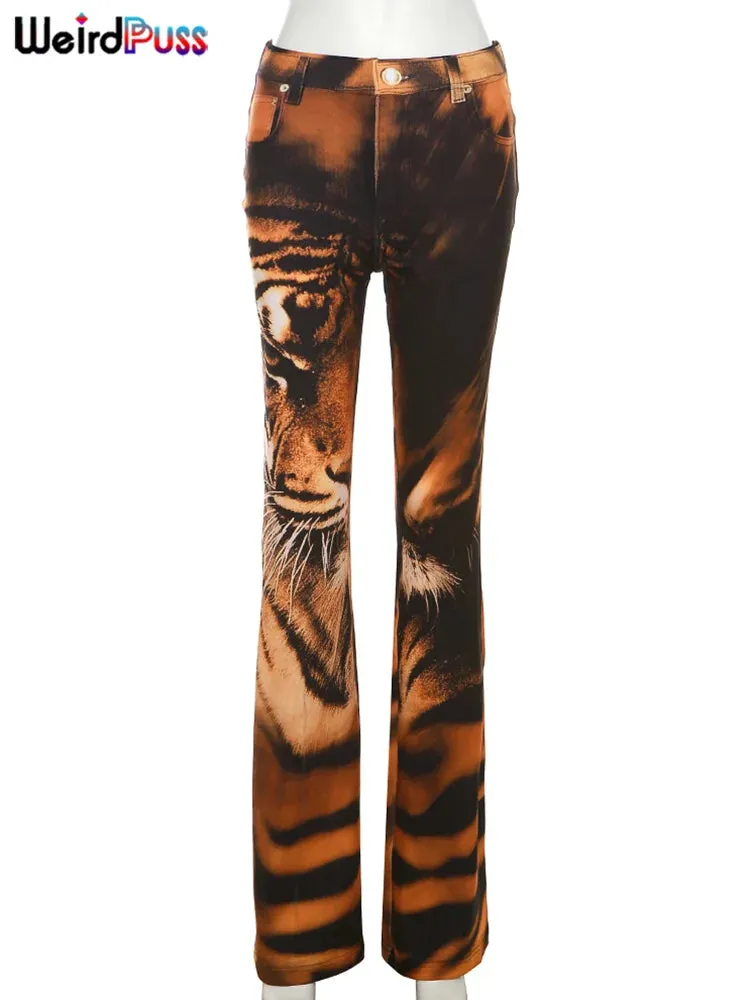 Women's Tiger Print Flare Pants