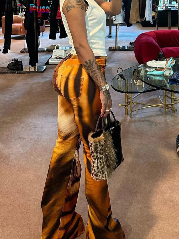 Women's Tiger Print Flare Pants
