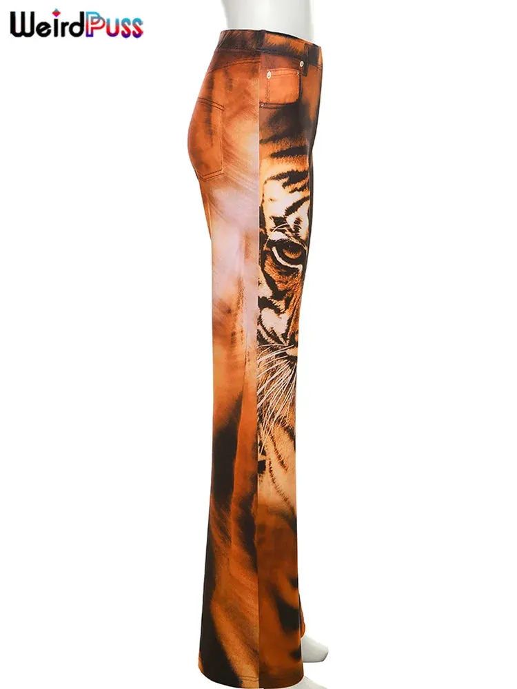 Women's Tiger Print Flare Pants
