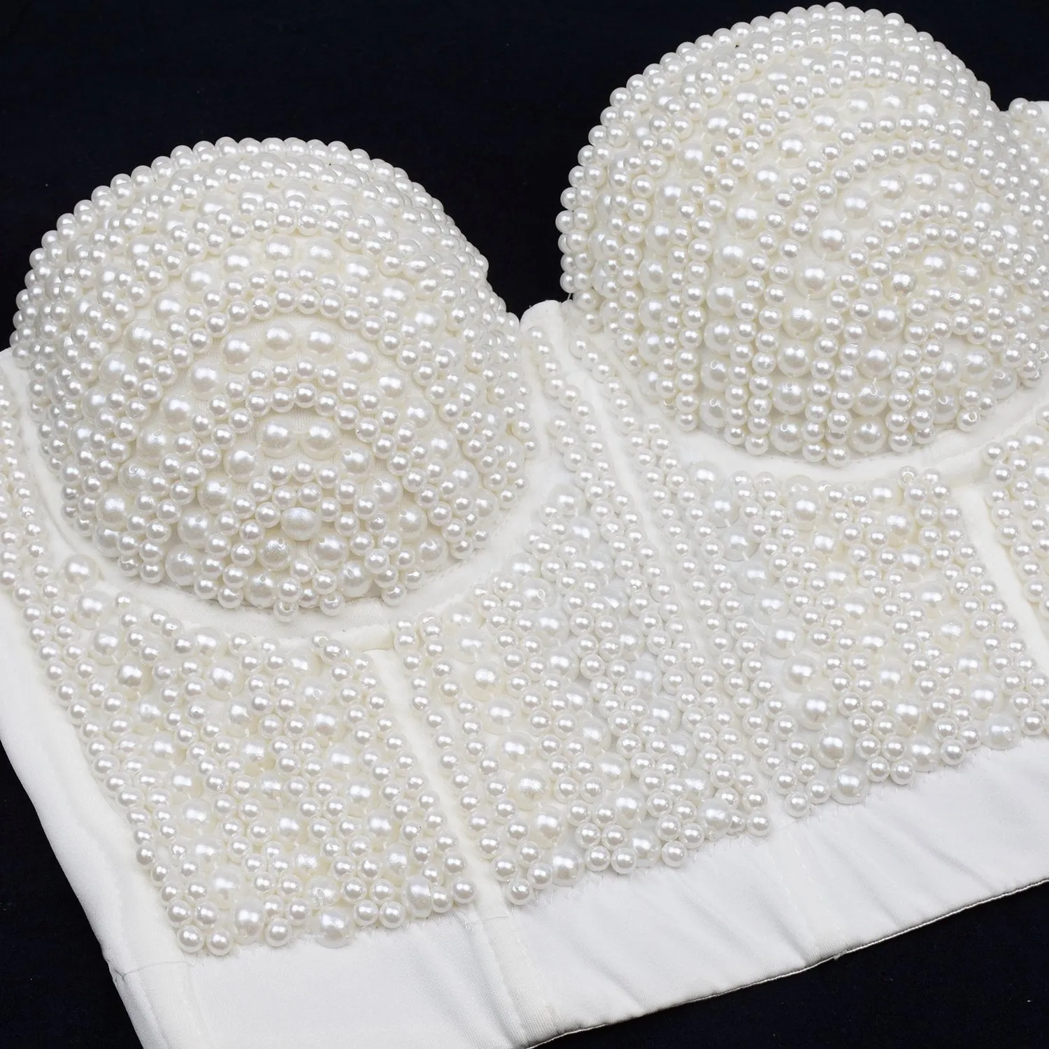 Woment's Pearls Beaded Bustier Crop Top Club Party Sexy Corset Top Bra White