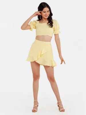 Yellow Solid Ruffled Skirt