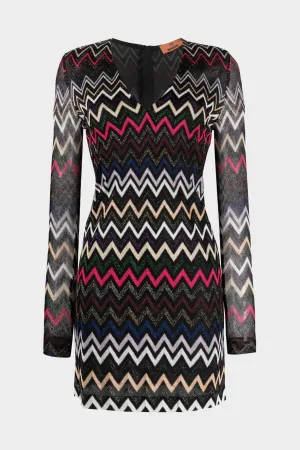 Zig-Zag Metallic Threading Mini Dress in Multi