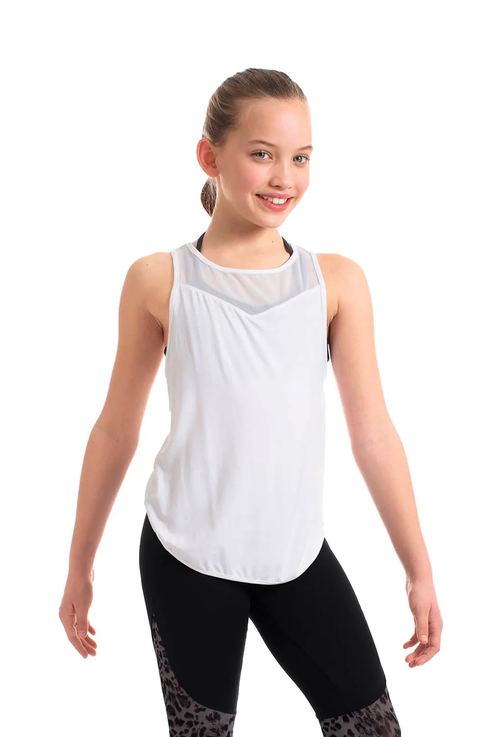 ZS55087G - Bloch Abrielle Mesh Spliced Girls Wrap Back Tank Top